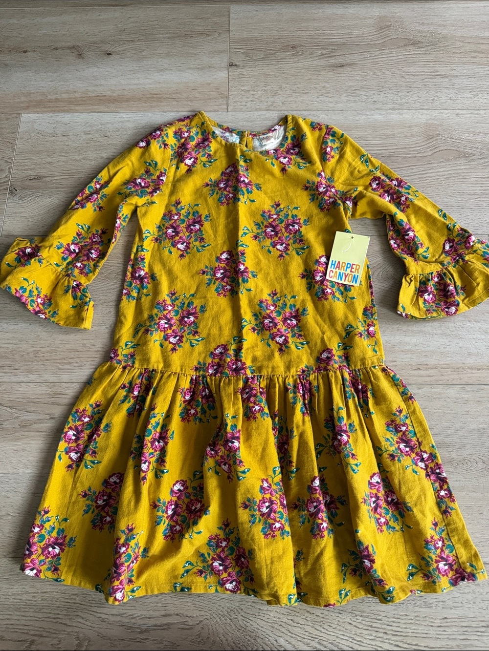 Harper Canyon Mustard Yellow Floral Tiered Dress Size 7/8 years